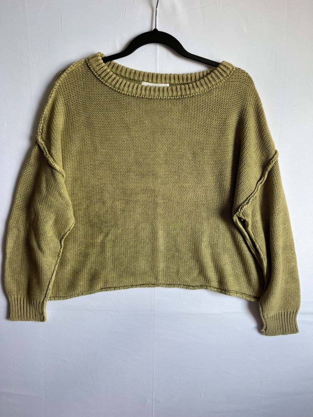 Mustard Seed Olive Green Chunky Ribbed Knit Sweater Slouchy Raw Seam Medium M